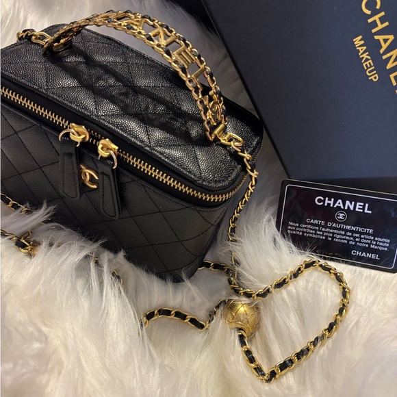 CC Novelty Black Top Handle Makeup Bag with Gold Chain - Picture 11 of 11